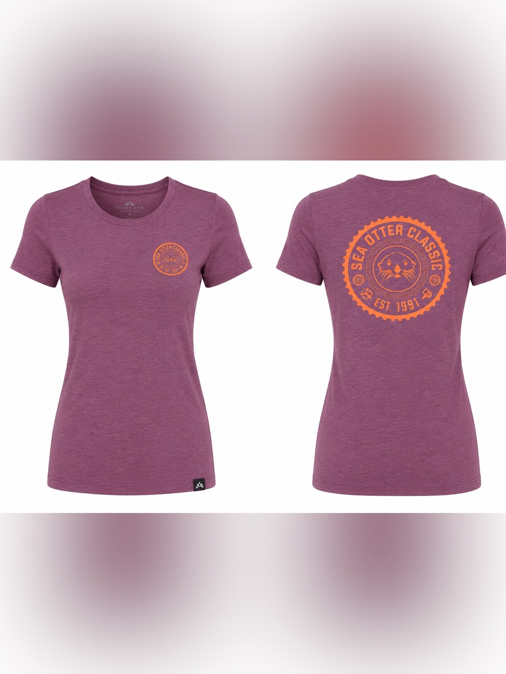 Sea Otter Classic Women's Short-Sleeve Crew Tee in Plum with Orange Logo